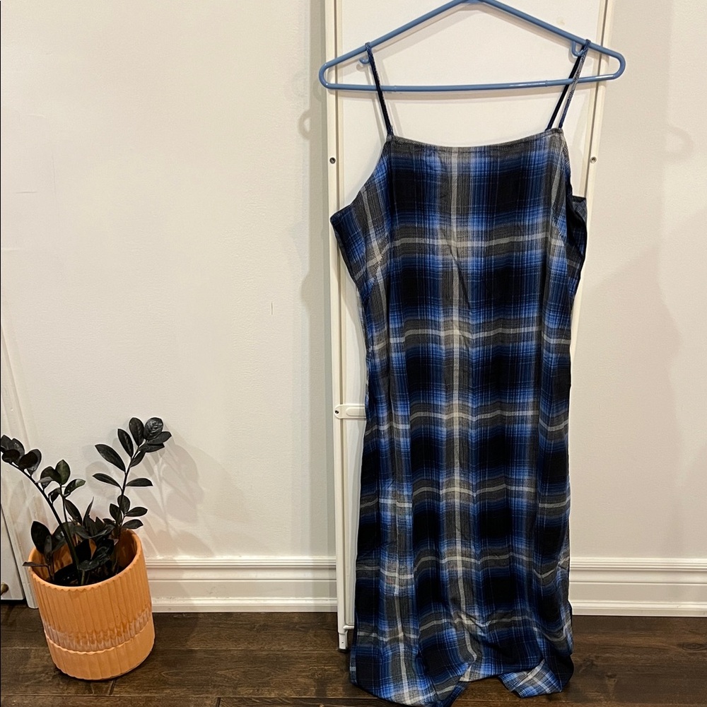 Blue Plaid Slip Dress